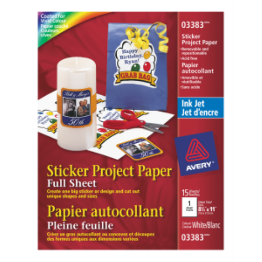 Avery – Papier autocollant amovible pour projets, 8 1/2 × 11 po, 15 feuilles (réf. 3383)