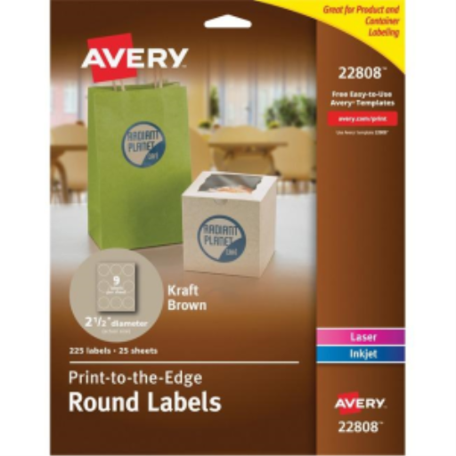 Avery – Étiquettes rondes kraft brun, diamètre 2 1/2 po, 25 feuilles/enveloppe (réf. 22808)