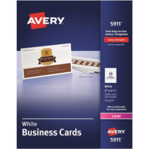 Avery – Cartes professionnelles perforées blanches, 2 × 3 1/2 po, 250 feuilles (réf. 5911)