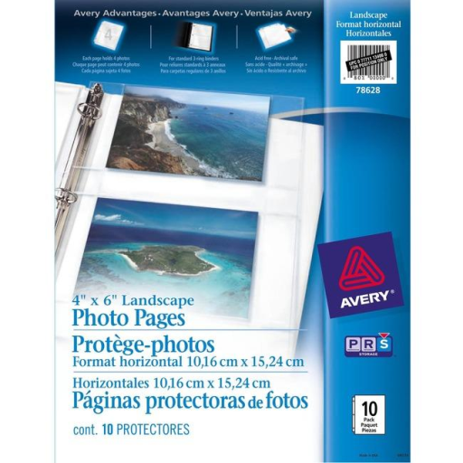Avery – Pages photo horizontales 4 × 6 po, paquet de 10 (réf. 78628)