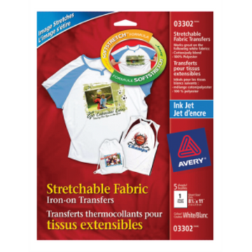 Avery – Transferts extensibles pour t-shirts, 8 1/2 × 11 po, 5 feuilles (réf. 3302)
