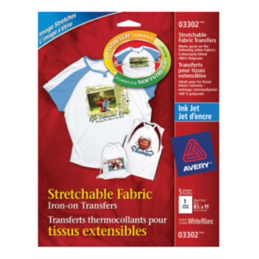 Avery – Transferts extensibles pour t-shirts, 8 1/2 × 11 po, 5 feuilles (réf. 3302)