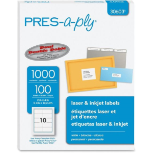30603 Avery Pres-a-Ply – Étiquettes laser blanches, 2 × 4 po, 1000 étiquettes