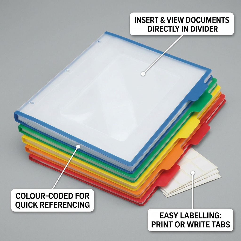 Pure white hero shot of Avery UltraLast 5-tab multicolour dividers (MPN: 24900).