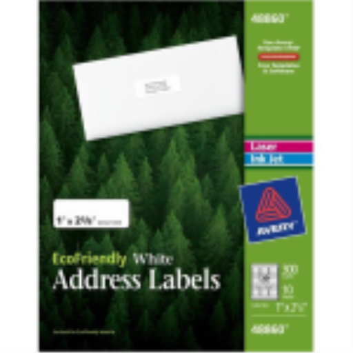 48860 Avery Eco – Étiquettes postales blanches, 1 × 2 5/8 po, adhésif permanent, 10 feuilles