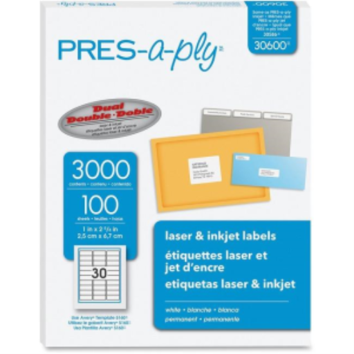 30600 Avery Pres-a-Ply – Étiquettes laser blanches, 1 × 2 5/8 po, 3000 étiquettes