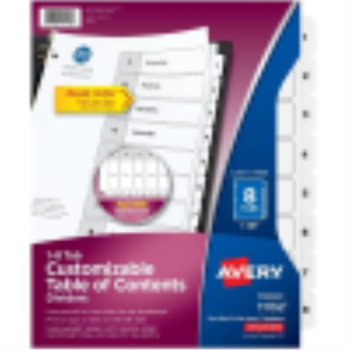 11132 Avery Ready Index – Intercalaires avec table des matières, 8 onglets, 1 jeu