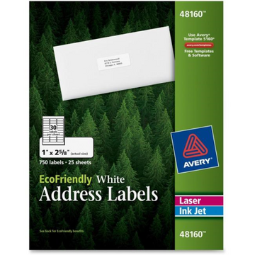 48160 Avery Eco – Étiquettes postales blanches, 1 × 2 5/8 po, adhésif permanent, 25 feuilles