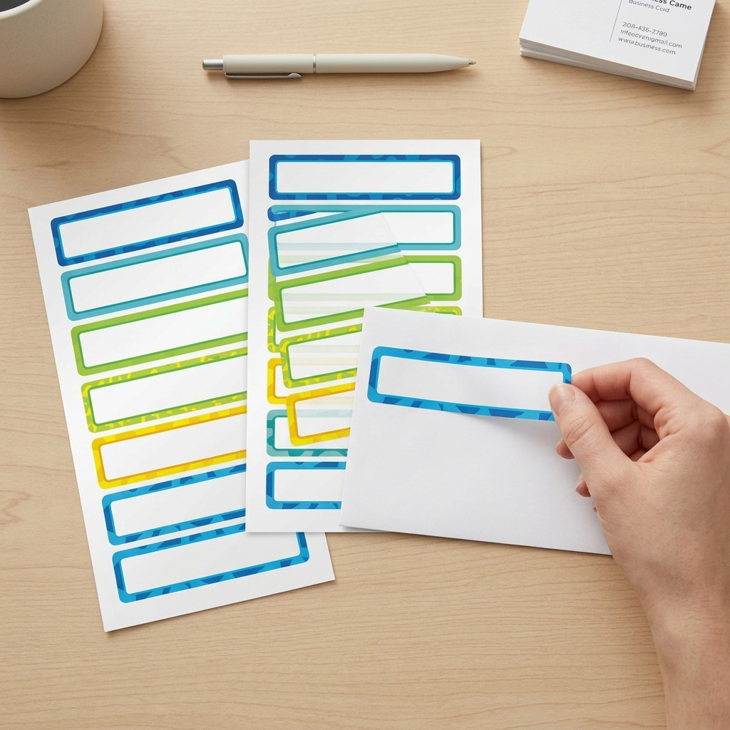 A clear hero shot showing three sheets of blank, multicolored Avery durable film labels.