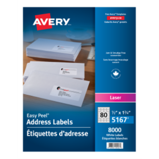 5167 WHITE, EASY PEEL, 1 3/4" X 1/2", PERMANENT, 100 SHEETS