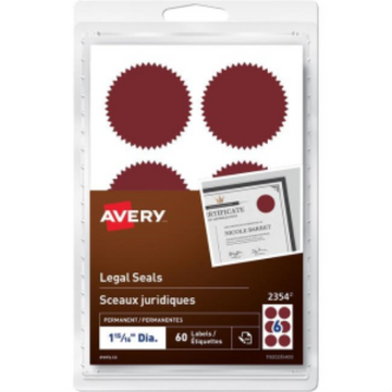 Avery – Sceaux juridiques rouges, diamètre 1 15/16 po, à écrire à la main, adhésif permanent (réf. 2354)