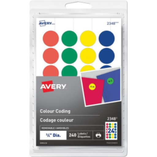 Avery – Étiquettes de codage couleur amovibles, couleurs assorties, pour laser et jet d’encre (réf. 2348)