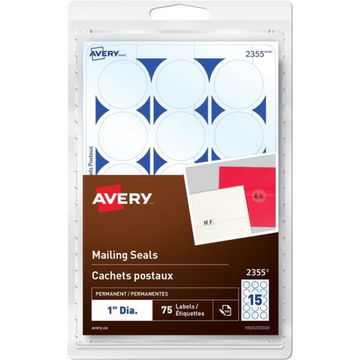 Avery – Sceaux postaux transparents, diamètre 1 po, adhésif permanent, 75/paquet (réf. 2355)