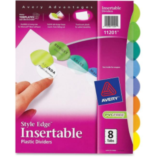 11201 Avery Style Edge – Intercalaires en plastique à onglets insérables, 8 onglets