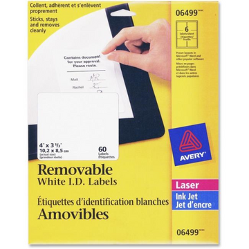 Avery – Étiquettes d’identification amovibles, 4 × 3 1/3 po, 10 feuilles/enveloppe, 60 étiquettes (réf. 06499)