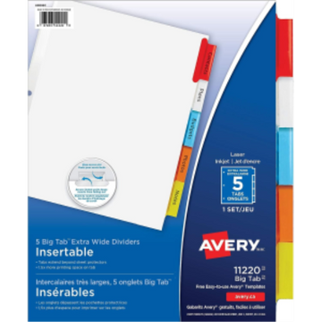 11220 Avery Big Tab – Intercalaires extra larges à onglets insérables, 5 onglets, 1 jeu