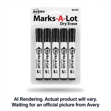 86705 Avery Marks-A-Lot – Marqueurs pour tableau blanc, couleurs assorties, paquet de 5