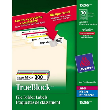 15266 Avery TrueBlock – Étiquettes de classement 3 7/16 × 2/3 po, adhésif permanent