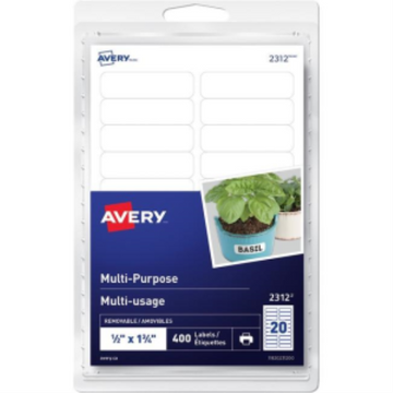 Avery? Multi-Purpose Removable Labels for laser or inkjet printers, ?" x 1?" Removable Matte White Paper / White / Removable