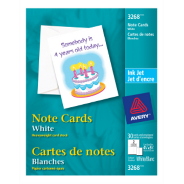 3268 NOTE CARD, 4 1/4" X 5 1/2", WHITE, 15 SHEETS/BOX, 30 EA