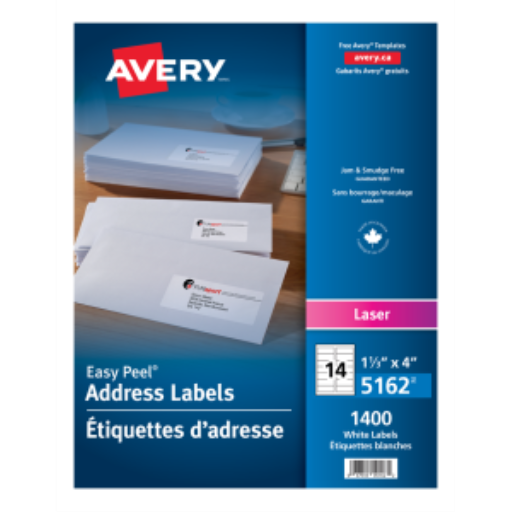 5162 WHITE, EASY PEEL, 4" X 1 1/3", PERMANENT, 100 SHEETS/BX