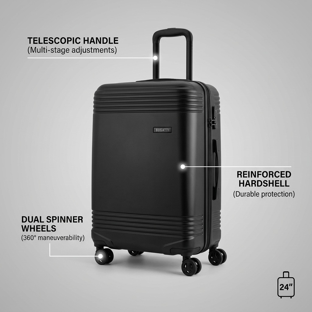 Vue complémentaire de Bugatti Nashville – Valise rigide moyenne 24 po, noire – photo 6
