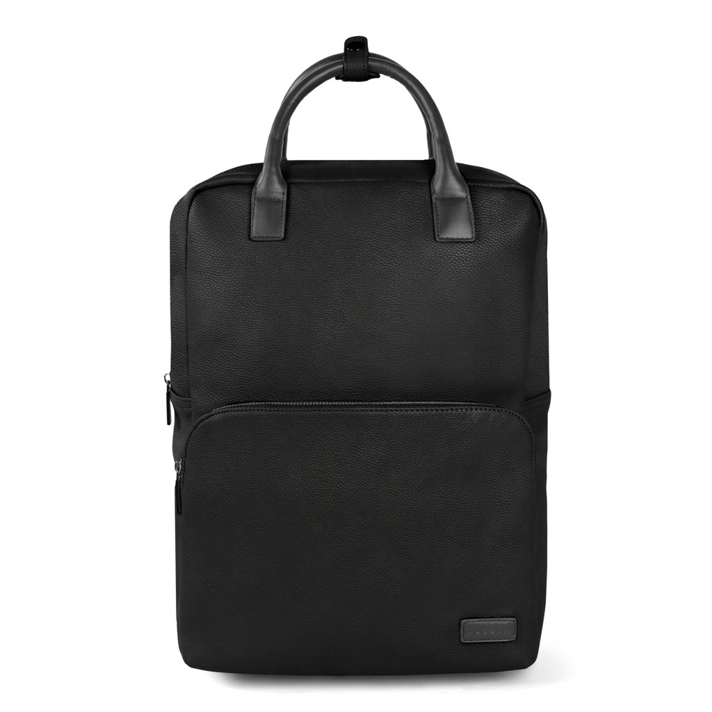 Sac à dos professionnel noir Bugatti Contrast Pebble en cuir végétalien grainé pour ordinateur portable 15,6 po