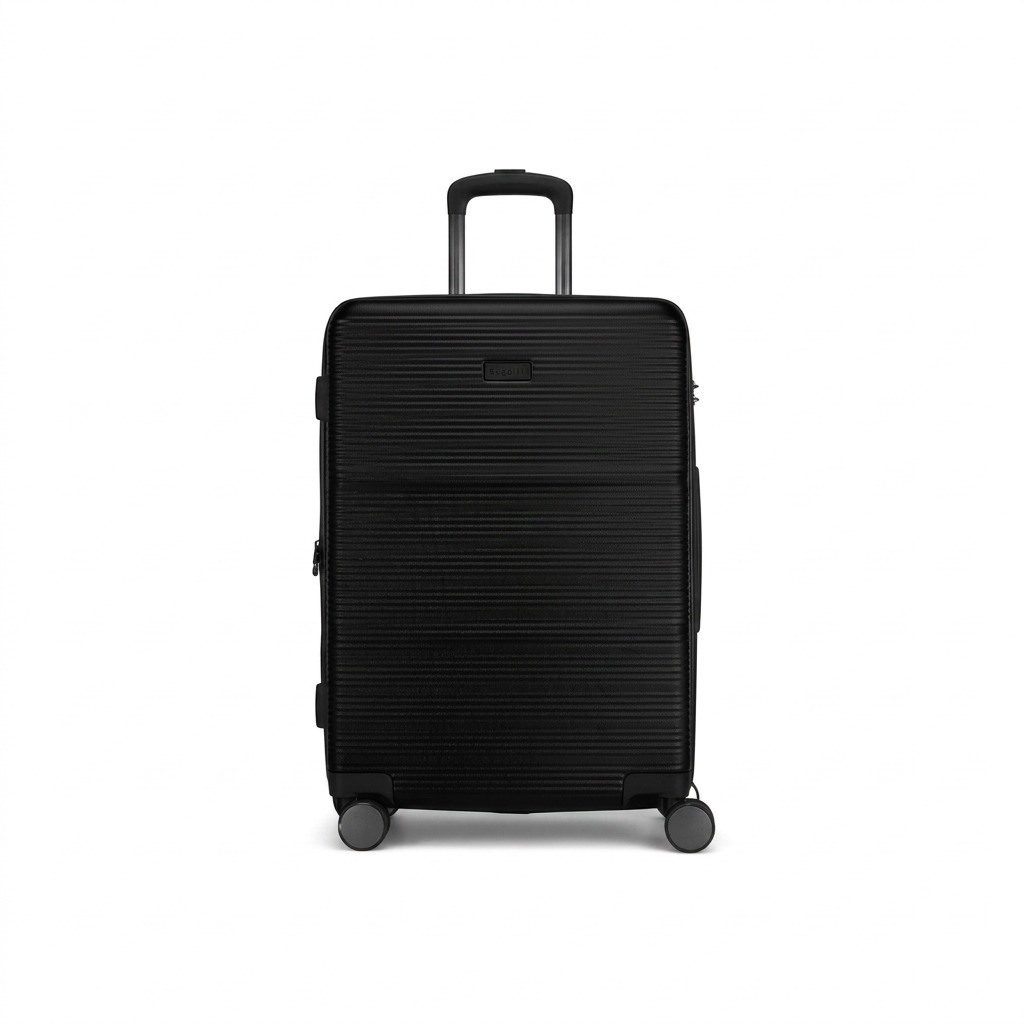 Black Bugatti Brussels 24-inch hardside luggage with telescopic handle and spinner wheels.