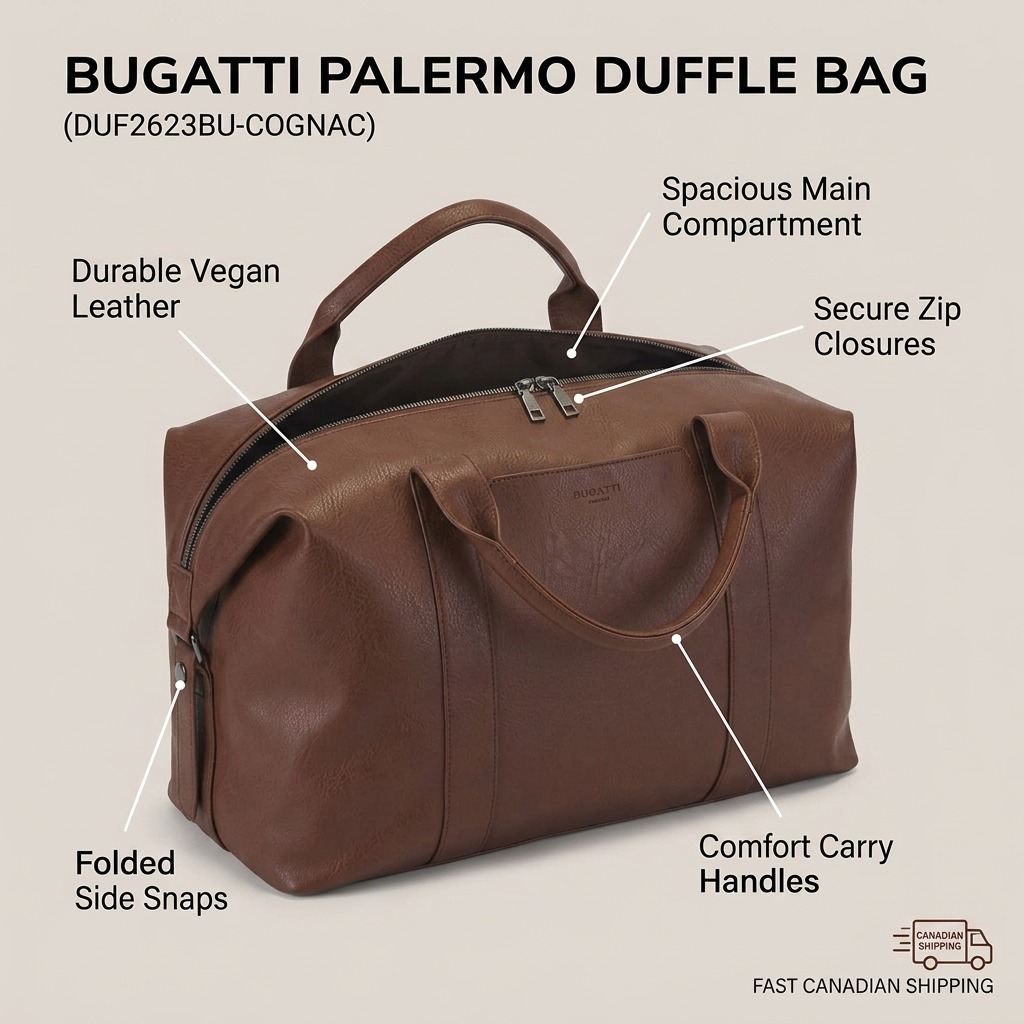 Vue complémentaire de Bugatti Palermo – Sac de voyage en cuir végétalien avec compartiment 15,6 po, cognac – photo 6