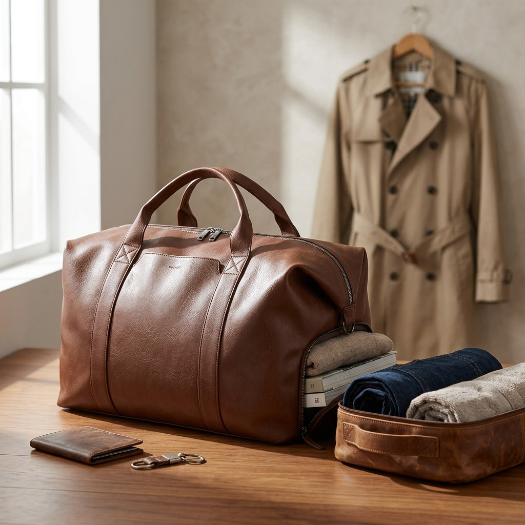 Vue complémentaire de Bugatti Palermo – Sac de voyage en cuir végétalien avec compartiment 15,6 po, cognac – photo 4