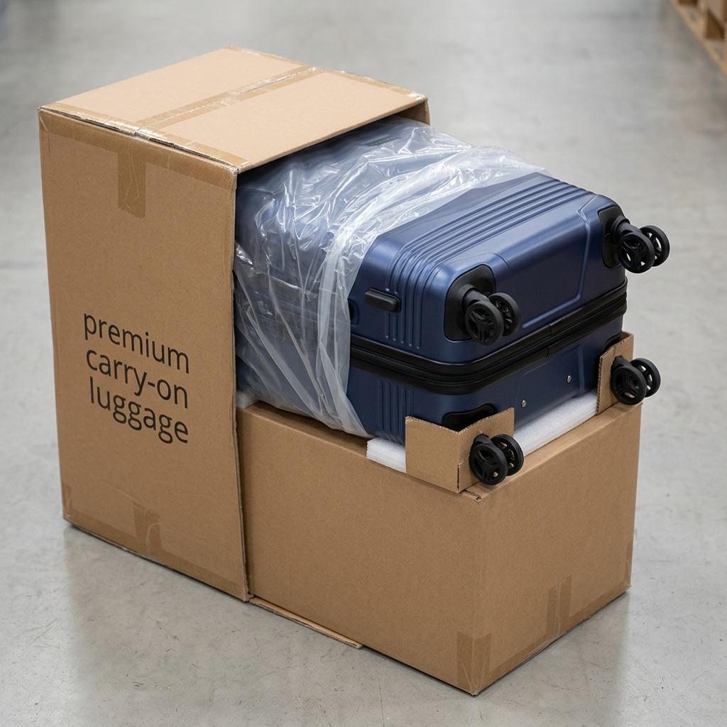 A high-resolution product shot of the dark blue hard-shell carry-on suitcase centered against a pure white background.