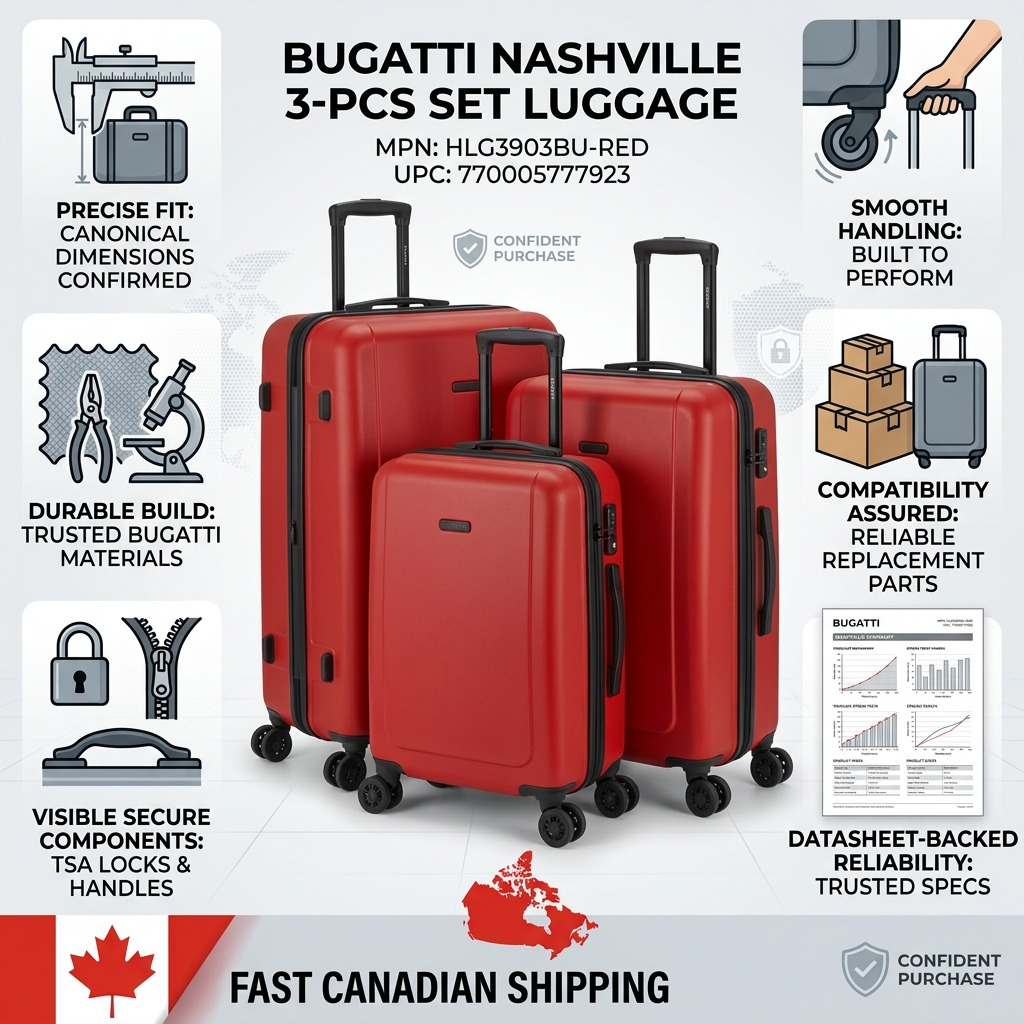 Visuel illustrant les caractéristiques de Bugatti Nashville – Ensemble de 3 valises rigides à roulettes, rouge – photo 4