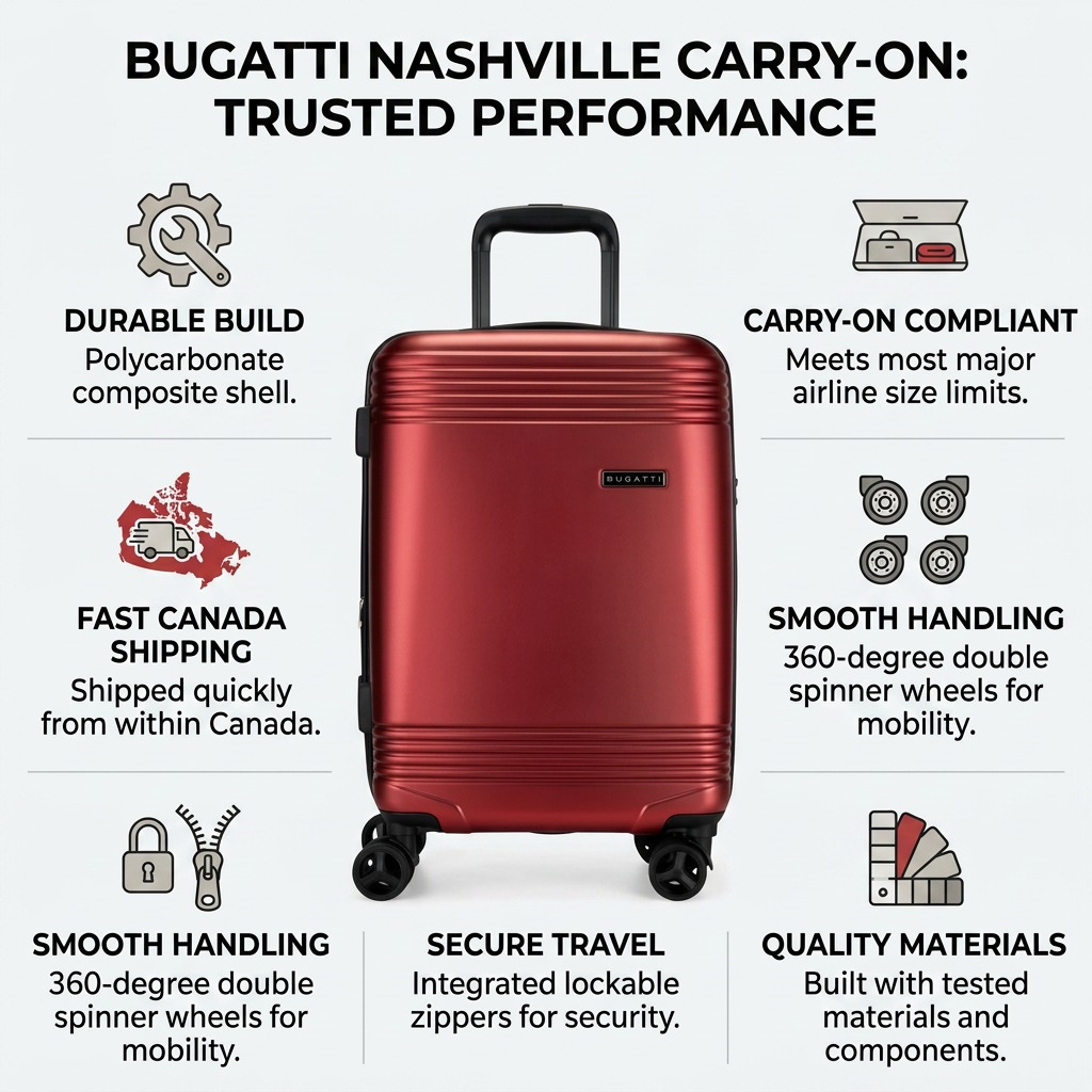 Emballage et présentation de Bugatti Nashville – Valise cabine rigide à roulettes, rouge – photo 5