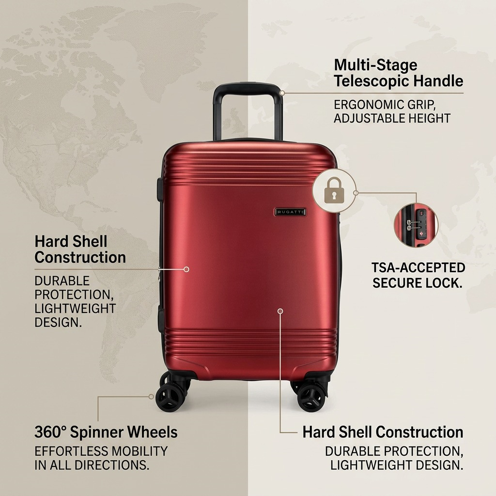Gros plan sur un détail de Bugatti Nashville – Valise cabine rigide à roulettes, rouge – photo 3