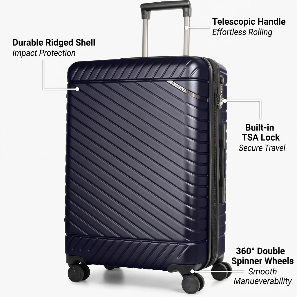 Bugatti Oslo Navy Carry-on Luggage with a textured polycarbonate shell and spinner wheels.