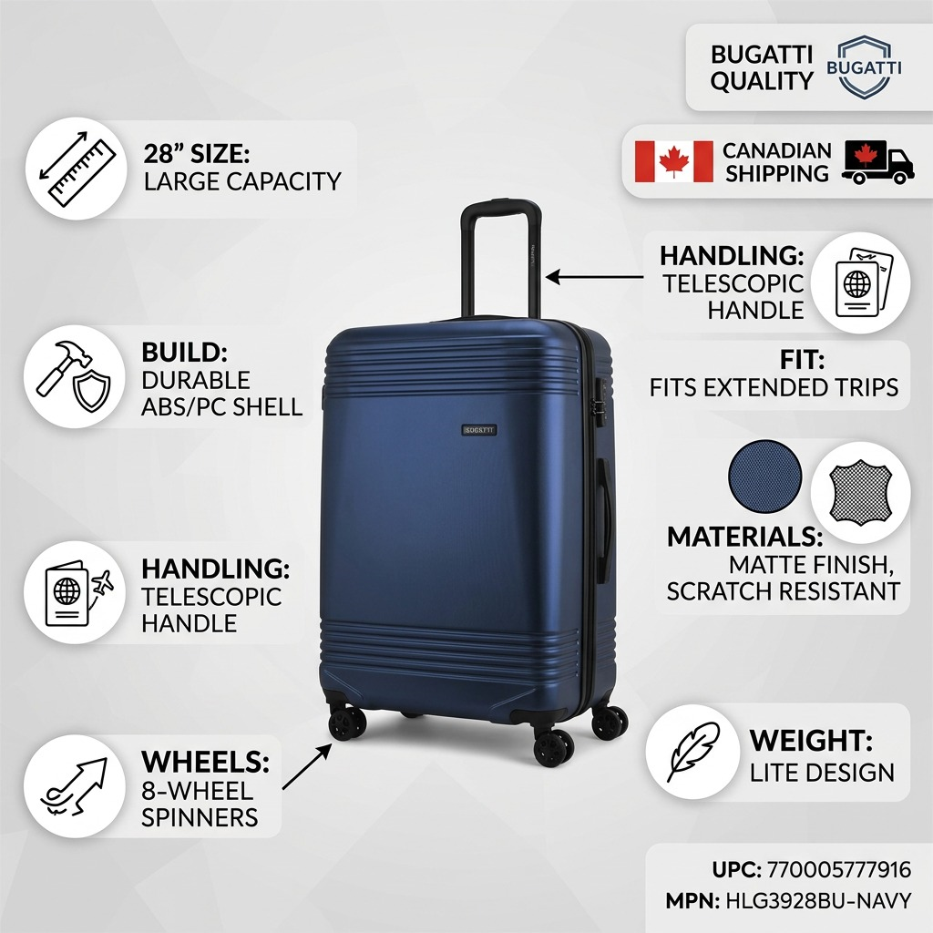 Emballage et présentation de Bugatti Nashville – Grande valise rigide 28 po, bleu marine – photo 6