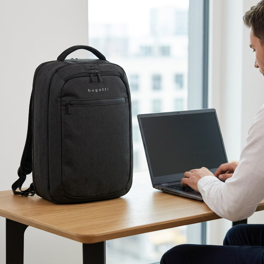 Vue de taille comparative de Bugatti Traveller – Sac à dos multifonction pour ordinateur portable 15,6 po, anthracite – photo 6