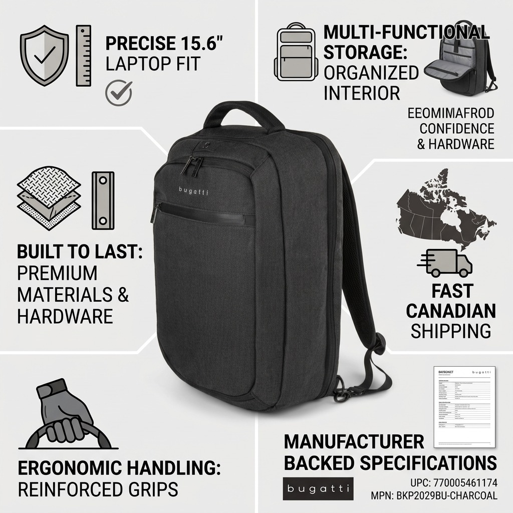 Emballage et présentation de Bugatti Traveller – Sac à dos multifonction pour ordinateur portable 15,6 po, anthracite – photo 5