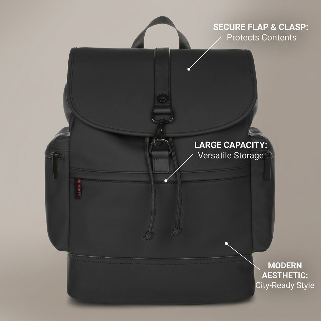 Vue complémentaire de Bugatti Core – Sac à dos en cuir végétalien hydrofuge pour ordinateur portable 15,6 po, noir – photo 7