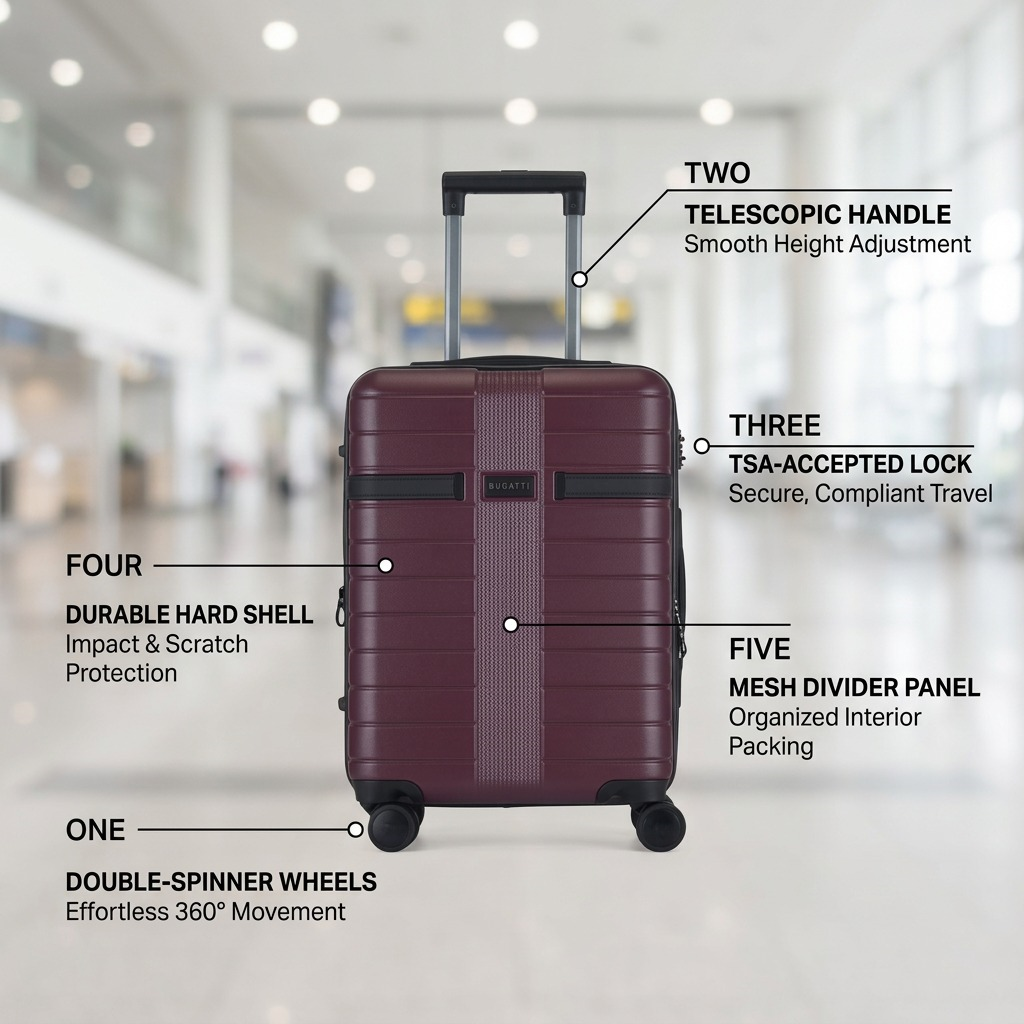 Gros plan sur un détail de Bugatti Hamburg – Valise cabine rigide à roulettes 360°, rouge laqué – photo 8