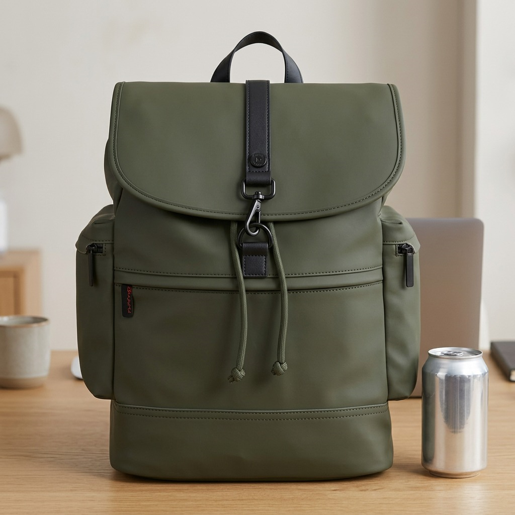 Vue de taille comparative de Bugatti Core – Sac à dos hydrofuge en cuir végétalien pour portable 15,6 po, kaki – photo 5