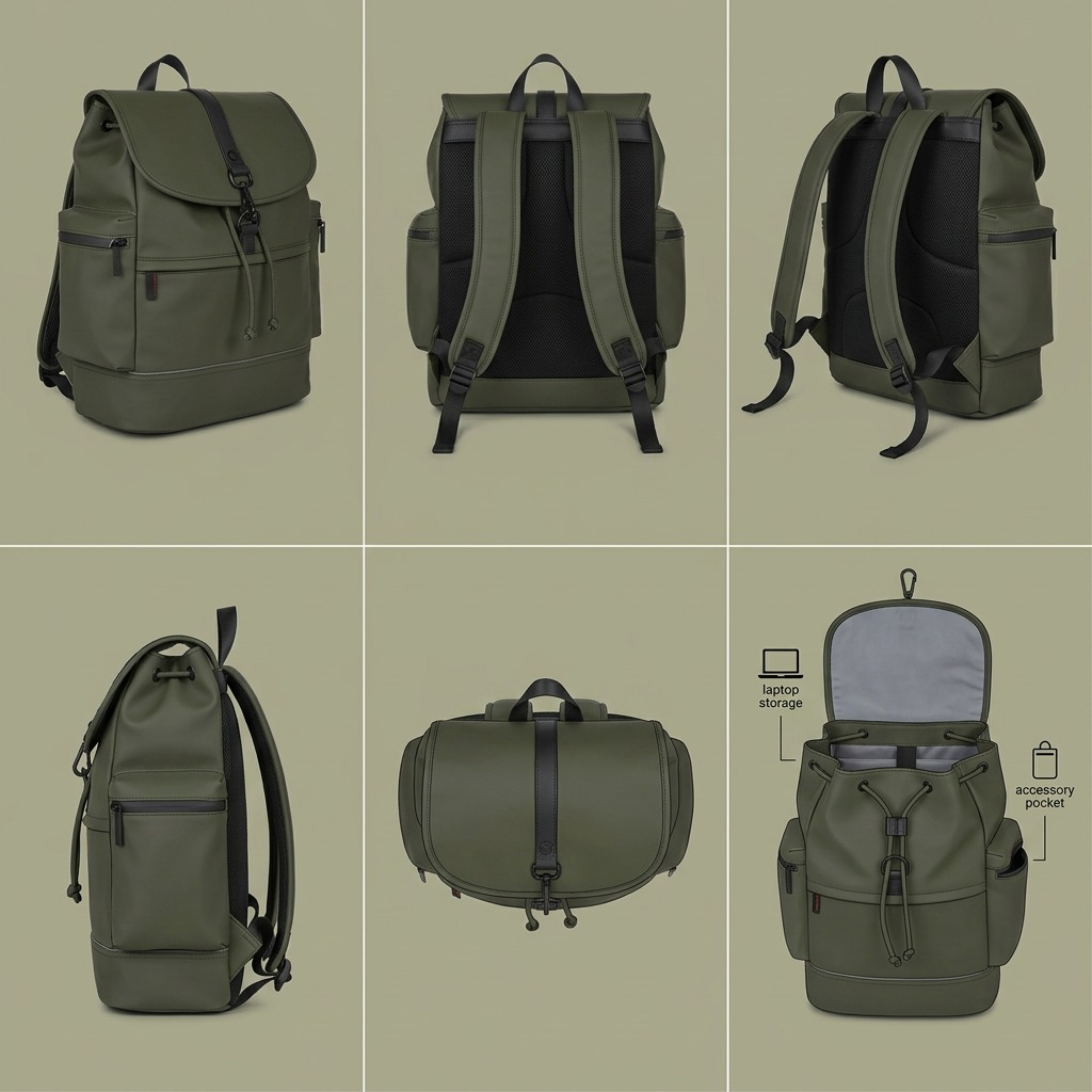Vue de l'intérieur de Bugatti Core – Sac à dos hydrofuge en cuir végétalien pour portable 15,6 po, kaki – photo 8