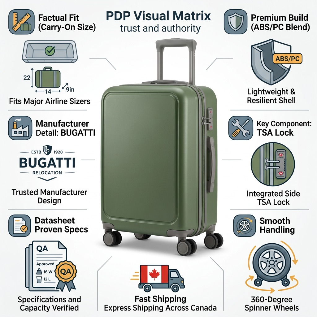 Visuel illustrant les caractéristiques de Bugatti Birmingham – Valise cabine rigide extensible avec cadenas TSA, verte – photo 3