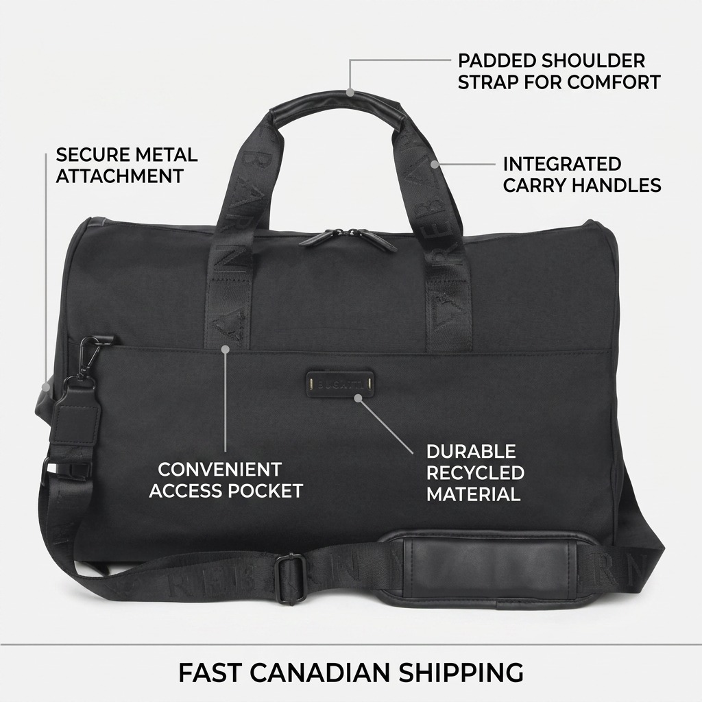 Black Bugatti Reborn Convertible Duffle Bag with top handles and adjustable padded shoulder strap.