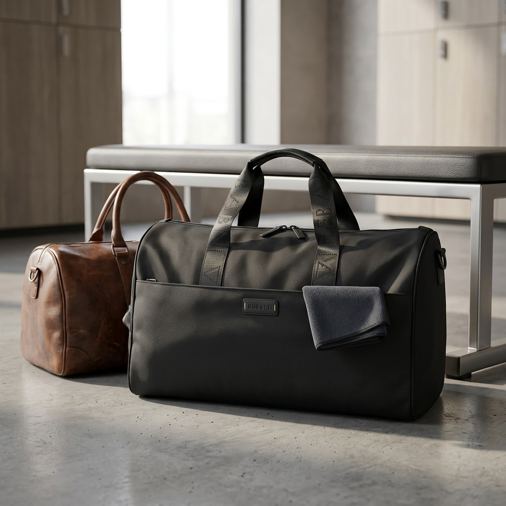 Gros plan sur un détail de Bugatti Reborn – Sac de voyage convertible 2-en-1 en polyester recyclé, noir – photo 6