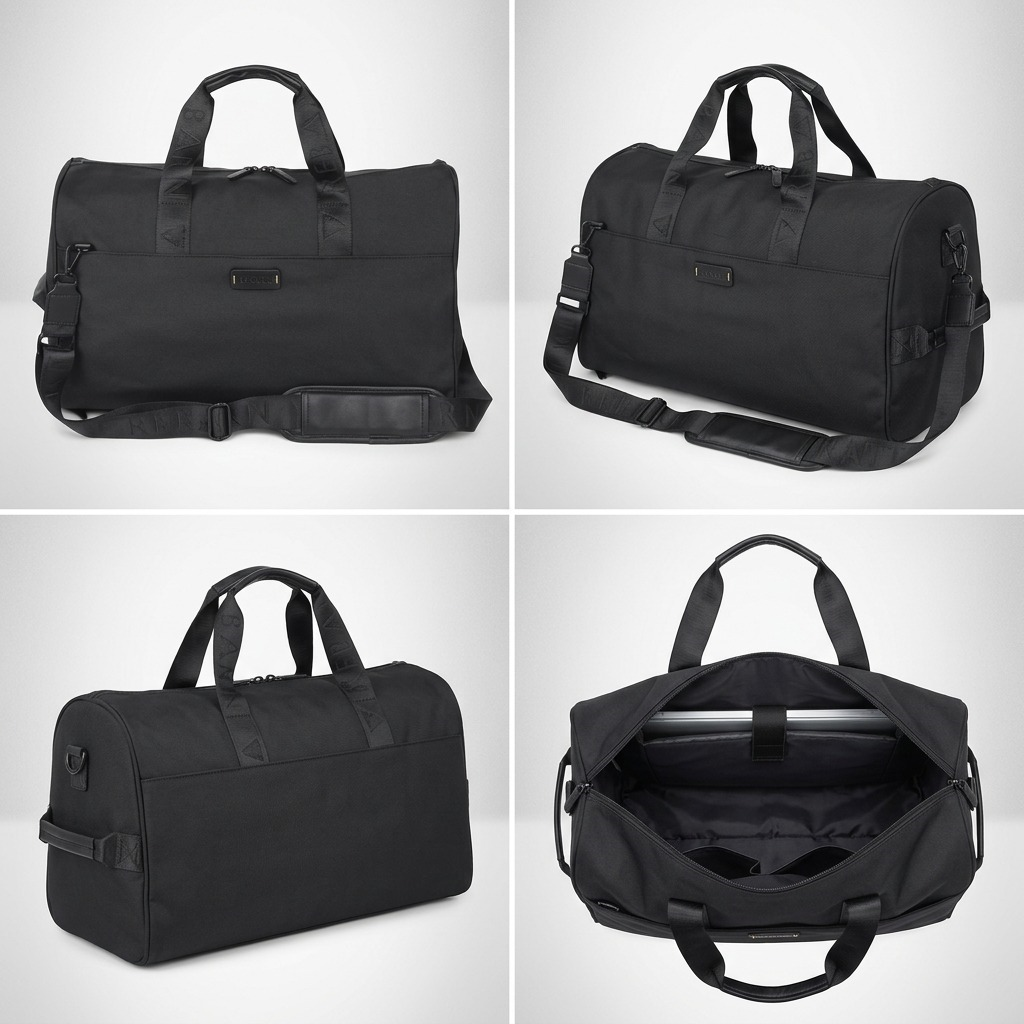 Vue de l'intérieur de Bugatti Reborn – Sac de voyage convertible 2-en-1 en polyester recyclé, noir – photo 7