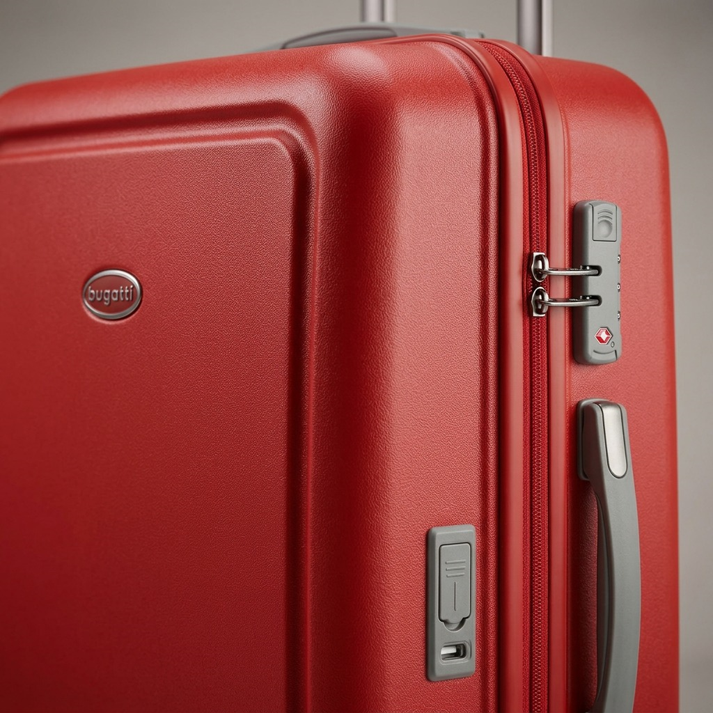 Gros plan sur un détail de Bugatti Birmingham – Valise cabine rigide extensible avec cadenas TSA, rouge – photo 3
