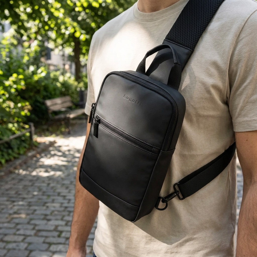 Vue de taille comparative de Bugatti Mile End – Sac en bandoulière avec sangle réglable, noir – photo 4
