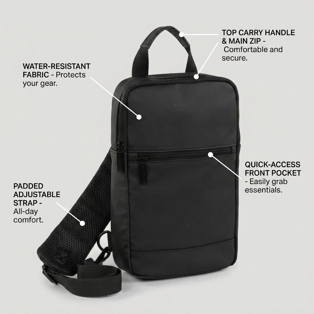 Vue complémentaire de Bugatti Mile End – Sac en bandoulière avec sangle réglable, noir – photo 6