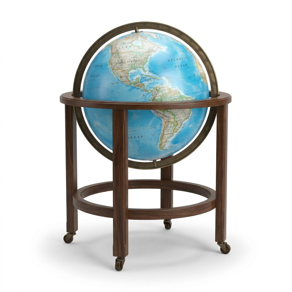 Replogle NG Kingsley – Globe sur pied lumineux 16 po bleu EN — Gros plan de la cartographie et des détails